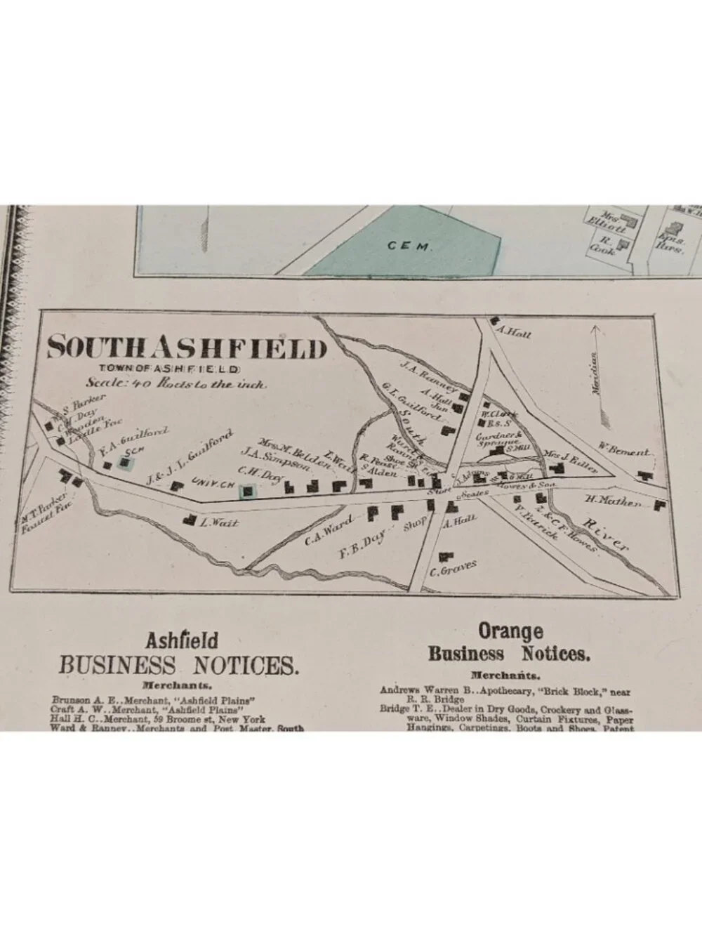 Antique 1871 Ashfield, MA Orange, MA Map Atlas Frederick W. Beers